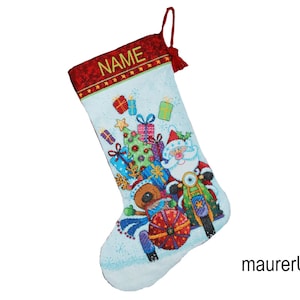 Family Christmas stocking Personalized stocking Embroidered Xmas stocking Custom embroidery Handmade cross-stitch Nursery festive decor
