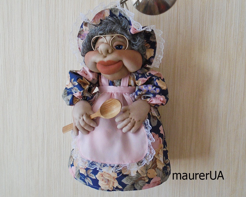 Plastic Bag Holder Doll Grandma in Blue With Pink Roses Dress Etsy