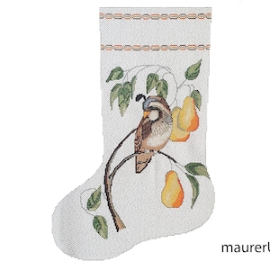 Partridge stocking Finished embroidered Christmas stocking Cross-stitched Christmas decor