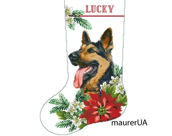 German Shepherd Christmas stocking Finished personalized Christmas stocking Handmade cross stitch gift for pet