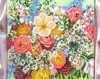 Summer Wildflowers Painting / Acrylic Painting on Gallery Wrapped Canvas / Original by Savannah McClain
