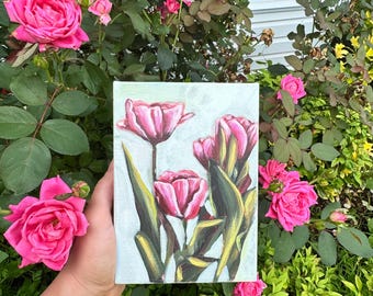 Tulips painting on canvas, Tulips, Floral Painting, Pink, Summer, Floral, Acrylic, Canvas Art, Acrylic painting by Savannah McClain