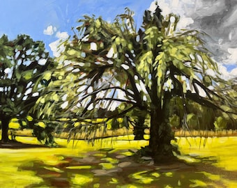 Zomer wilgenlandschapsschilderij, acryl op canvas door Savannah McClain