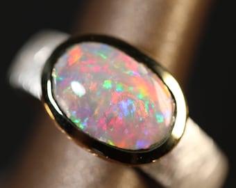 Gr.57 Silber Ring 5 Mikron vergoldende Krone mit Australische Black Opal