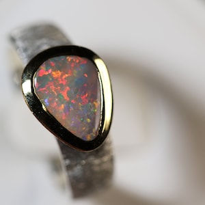 size 56 silver ring 5 micron gold plated crown with Australian Blak Opal
