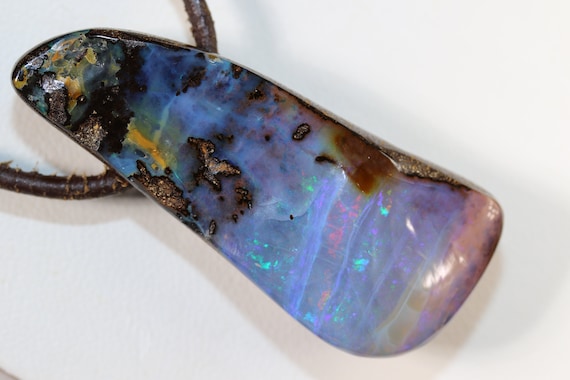 Pendentif En Argent 925 Avec Opale Boulder Naturelle D'Australie - Pierre Verte, Cabochon - 5.32g