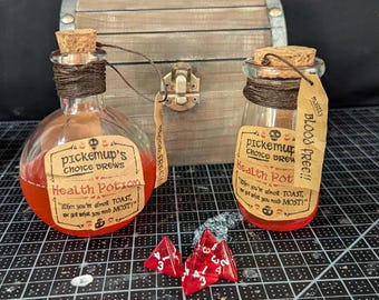 Handmade Health Potions for D&D TRRPG (dice included!)