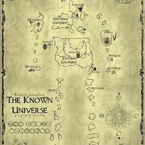 Plakat z mapą w stylu fantasy wszechświata Matoran inspirowany Bionicle