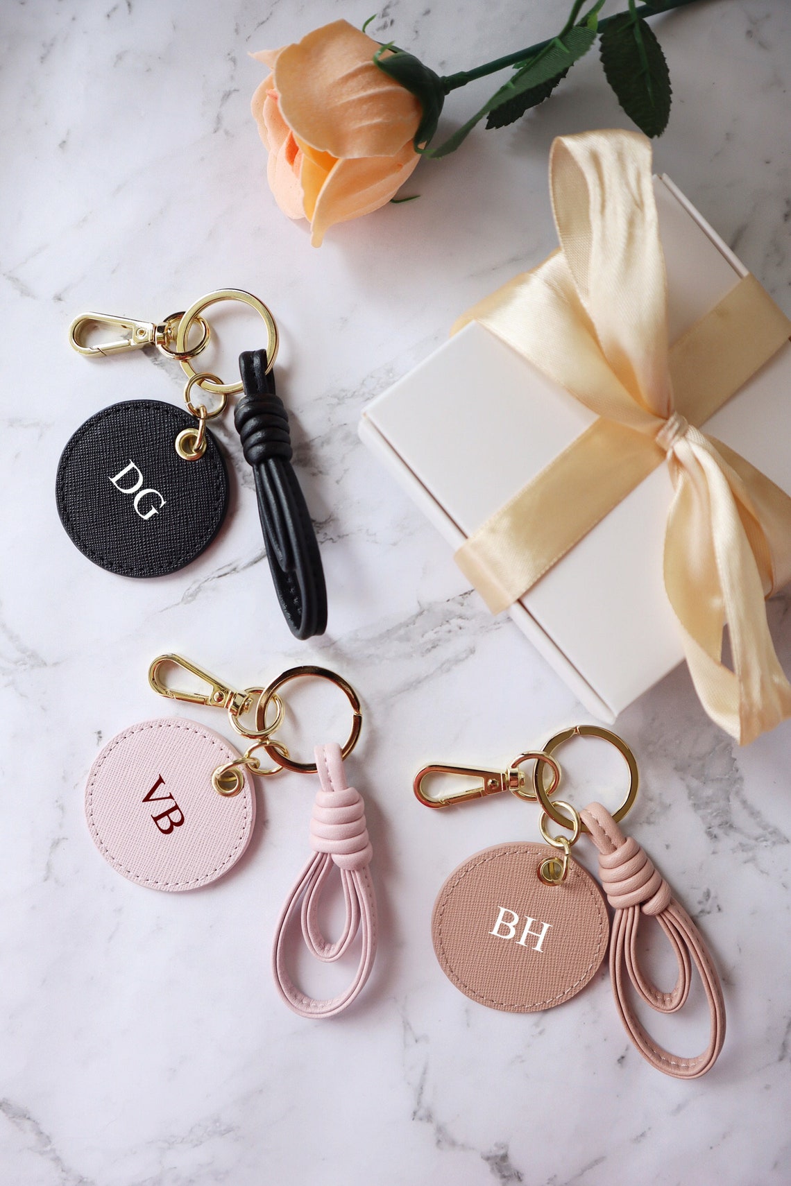 Personalised leather key ring genuine leather keychain | Etsy
