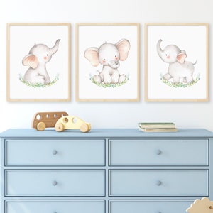 Set of 3 Elephant Nursery Prints – Safari & Jungle Baby Animal Wall Art, Neutral Boy Nursery Decor, Perfect Baby Shower Gift