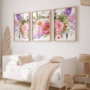 Pink Peony Wall Art Set of 3 – Printable Floral Decor, Shabby Chic Flower Prints, French Country Artwork for Bedroom or Nursery