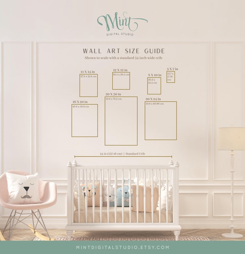 Printable wall art size guide nautical coastal digital download inches