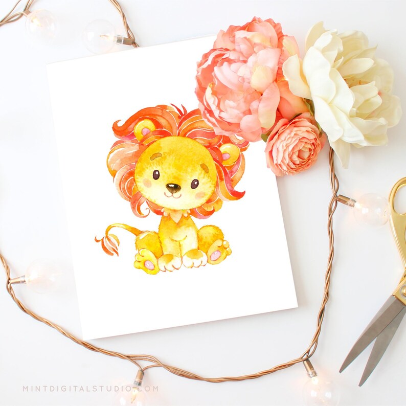 Lion Wall Art Baby Animal Prints Nursery Animal Print Etsy