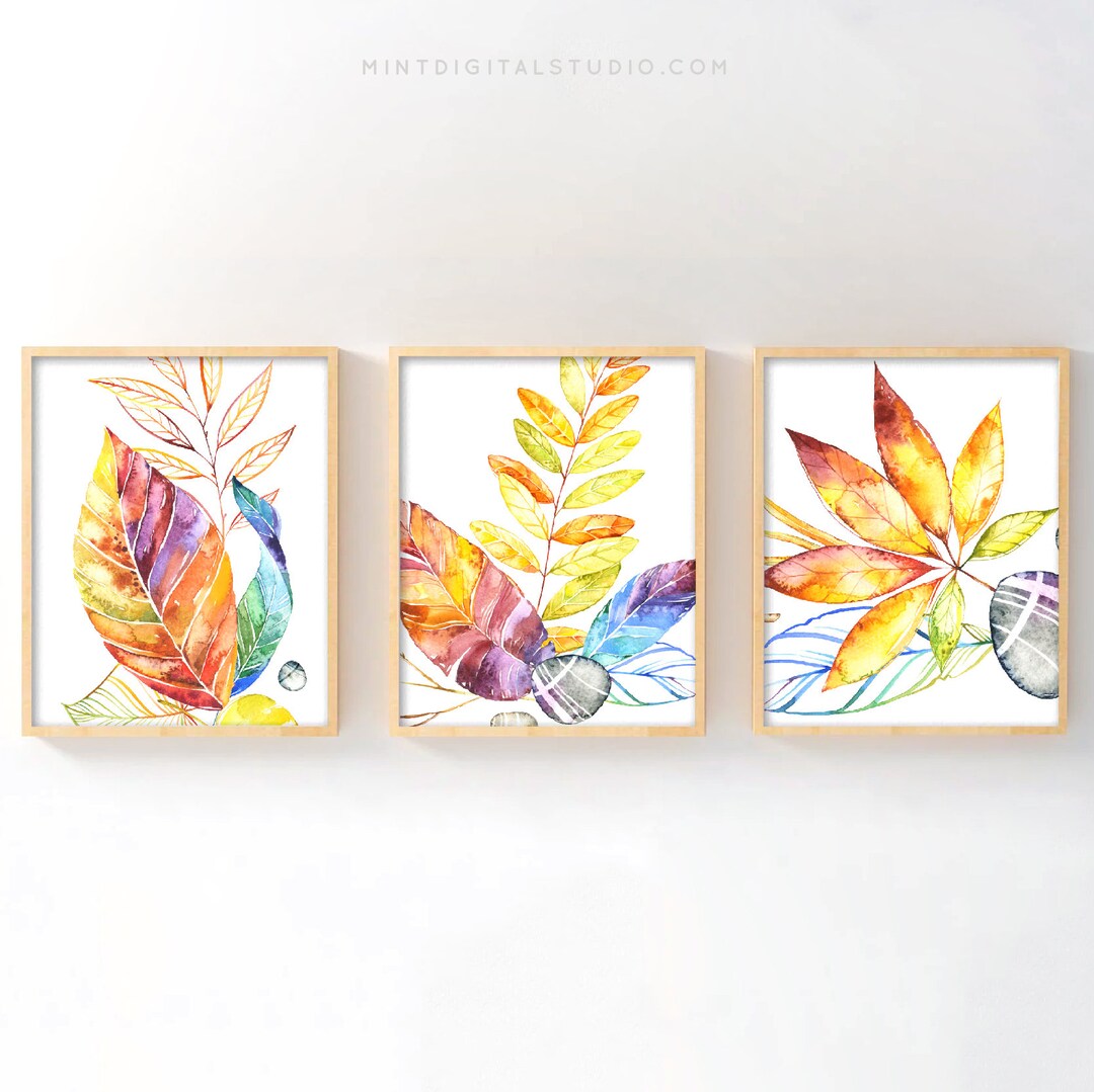 Set of 3 Fall Leaf Prints – Autumn Botanical Wall Art, Rustic Farmhouse ...