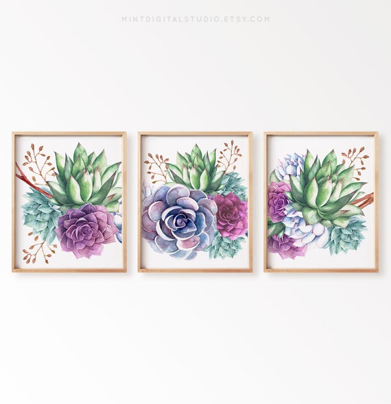 Succulent Art Prints Watercolor Cactus Prints Succulent Wall | Etsy