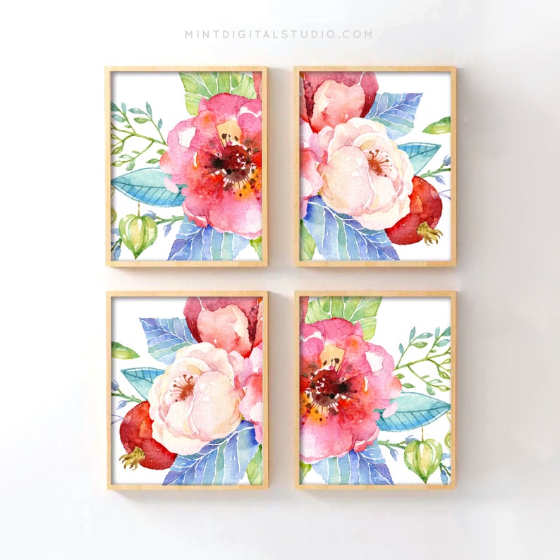 Red Floral Prints Botanical Prints Floral Nursery Decor Etsy