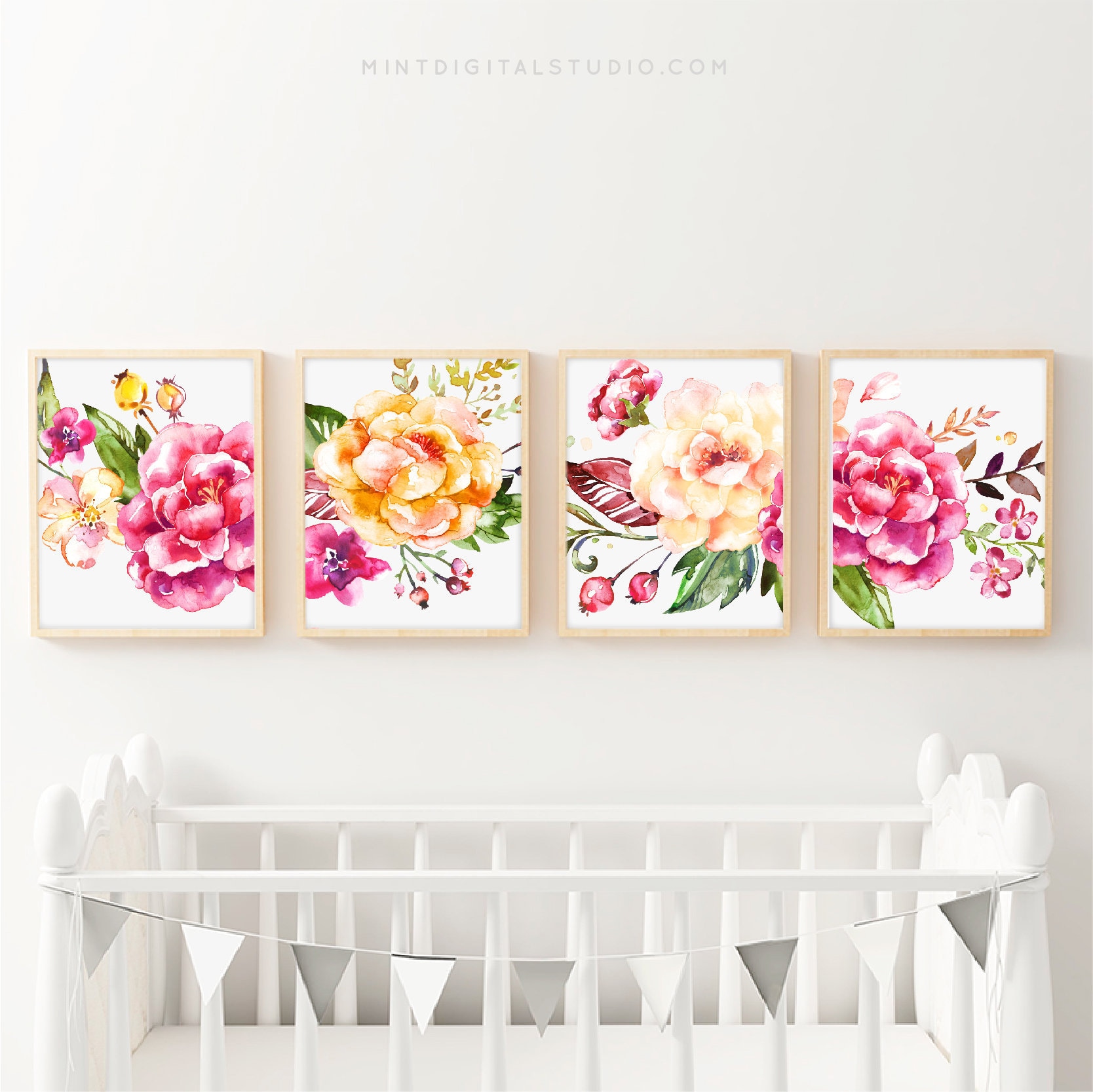 Floral Nursery Wall Art Flower Art Print Set Flower Prints Etsy