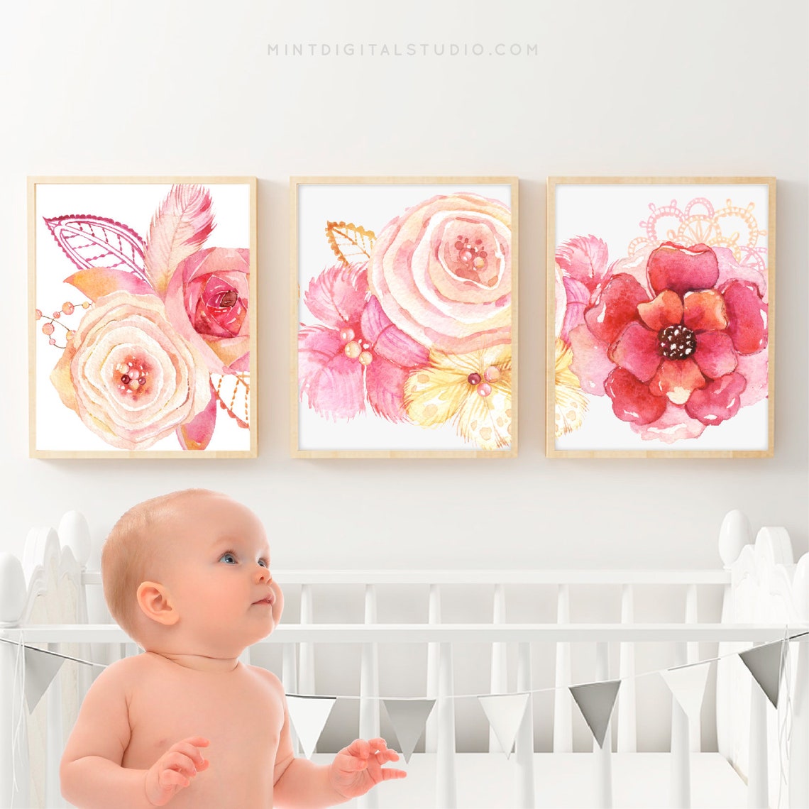 Pink Peony Wall Art Set of 3 Printable Peony Wall Art Flower Etsy