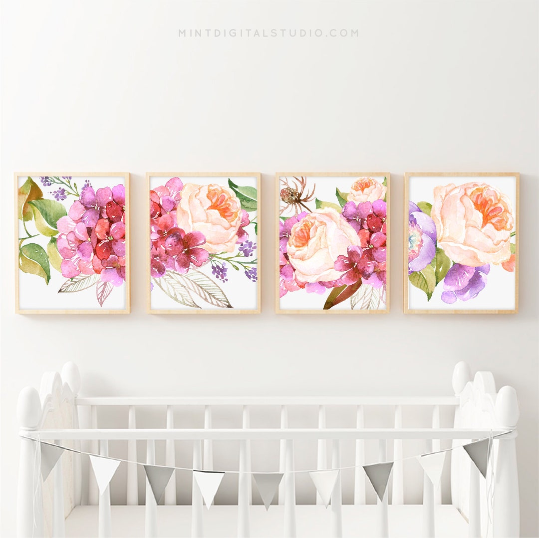 Hydrangea Art Prints Set of 4 Coastal Botanical Decor Pink - Etsy