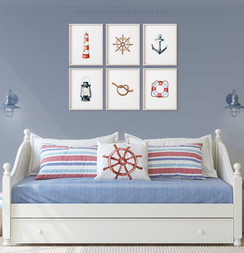 Coastal nursery wall art nautical prints set of 6 instant download