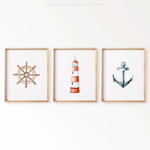 Nautical Nursery Decor Set of 3 Nautical Prints Nautical Etsy