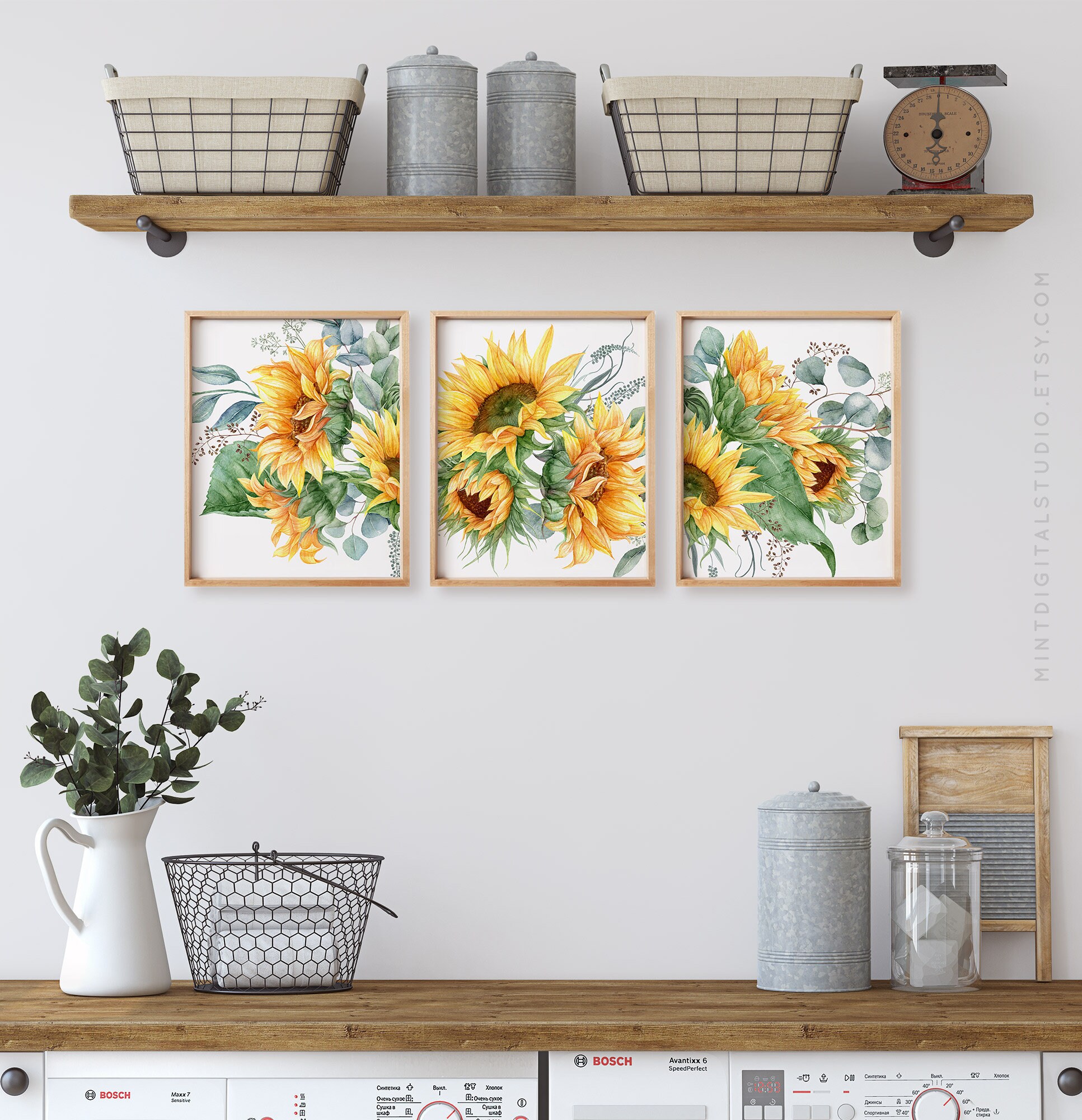 Sunflower Print Set of 3 Farmhouse Wall Decor Sunflower Etsy