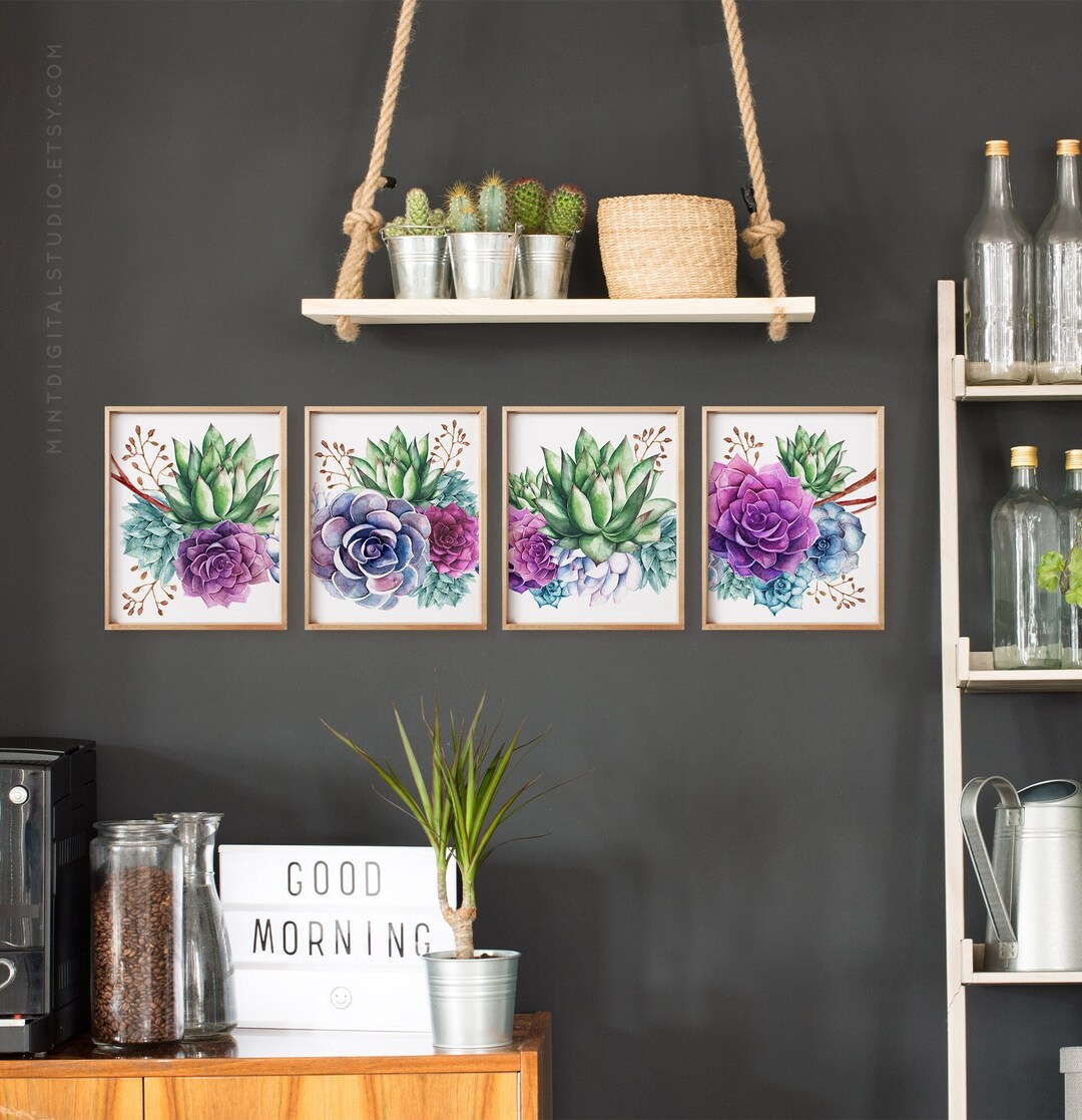 Succulent Wall Art – Set of 4 Printable Botanical Prints, Cactus Decor ...