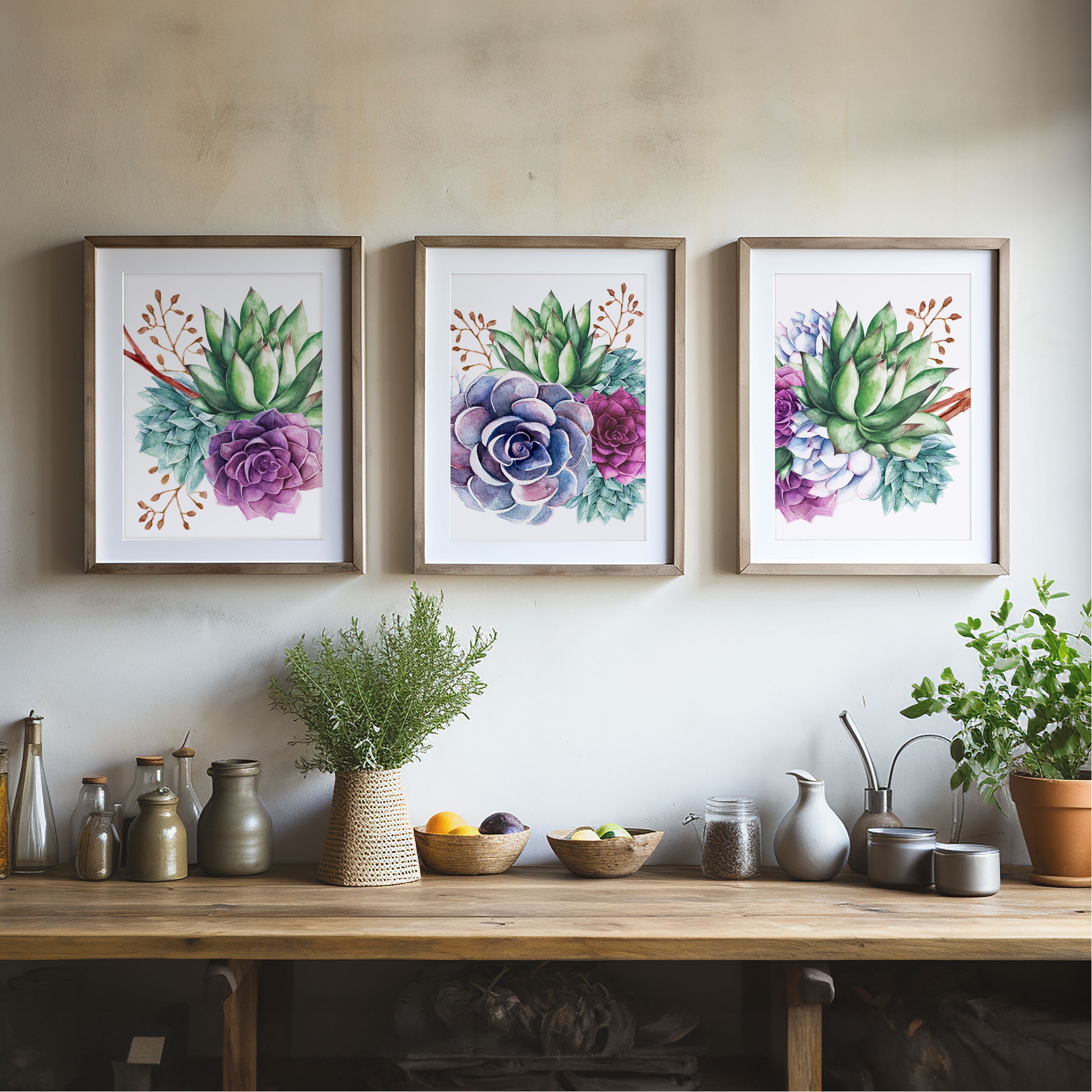 Succulent Wall Art Set of 3 Printable, Boho Botanical Prints, Cactus ...