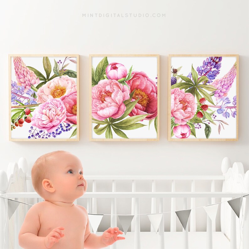 Pink Floral Wall Art Prints Floral Wall Decor Peony Print Etsy
