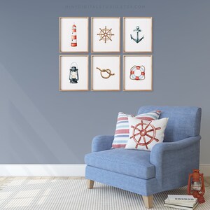 Beach house wall decor nautical printable set lighthouse anchor prints