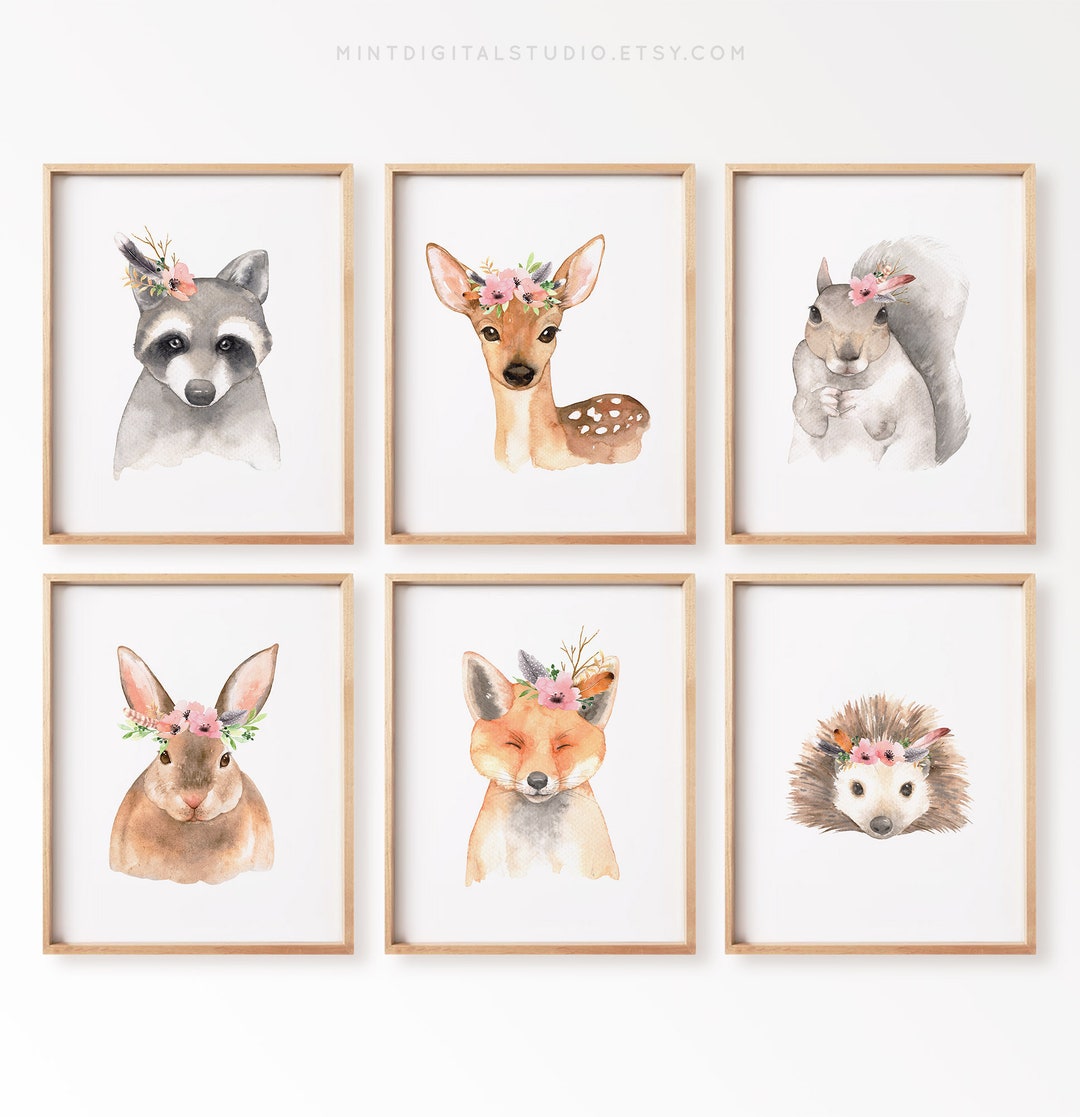 Baby Girl Nursery Wall Art, Floral Woodland Animal Prints, Girls Room ...