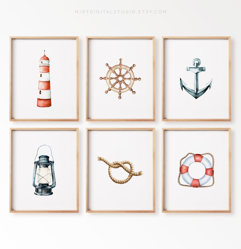 Nautical bathroom wall art coastal printable set instant download