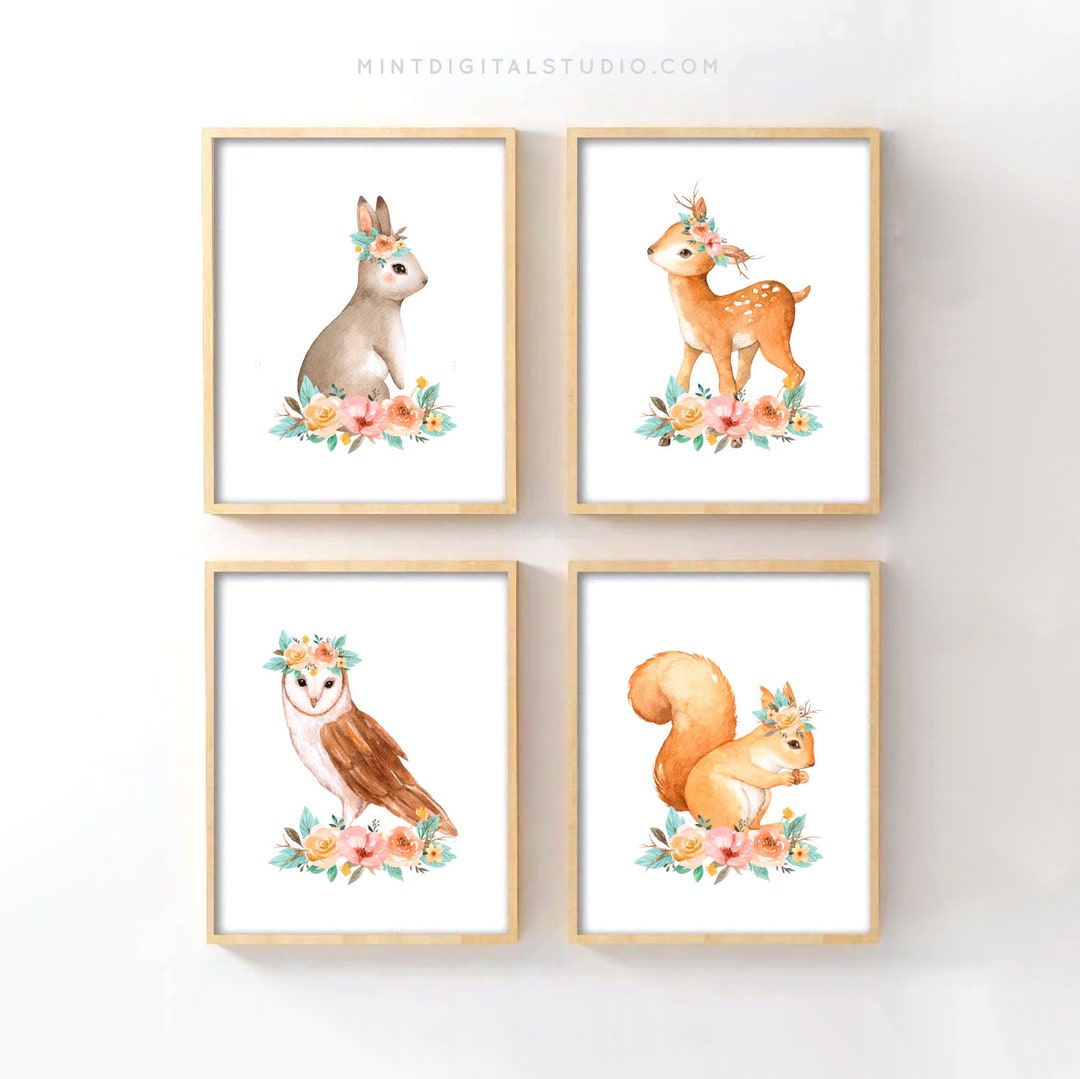 Forest Animals Nursery Wall Art Woodland Nursery Decor Boho - Etsy