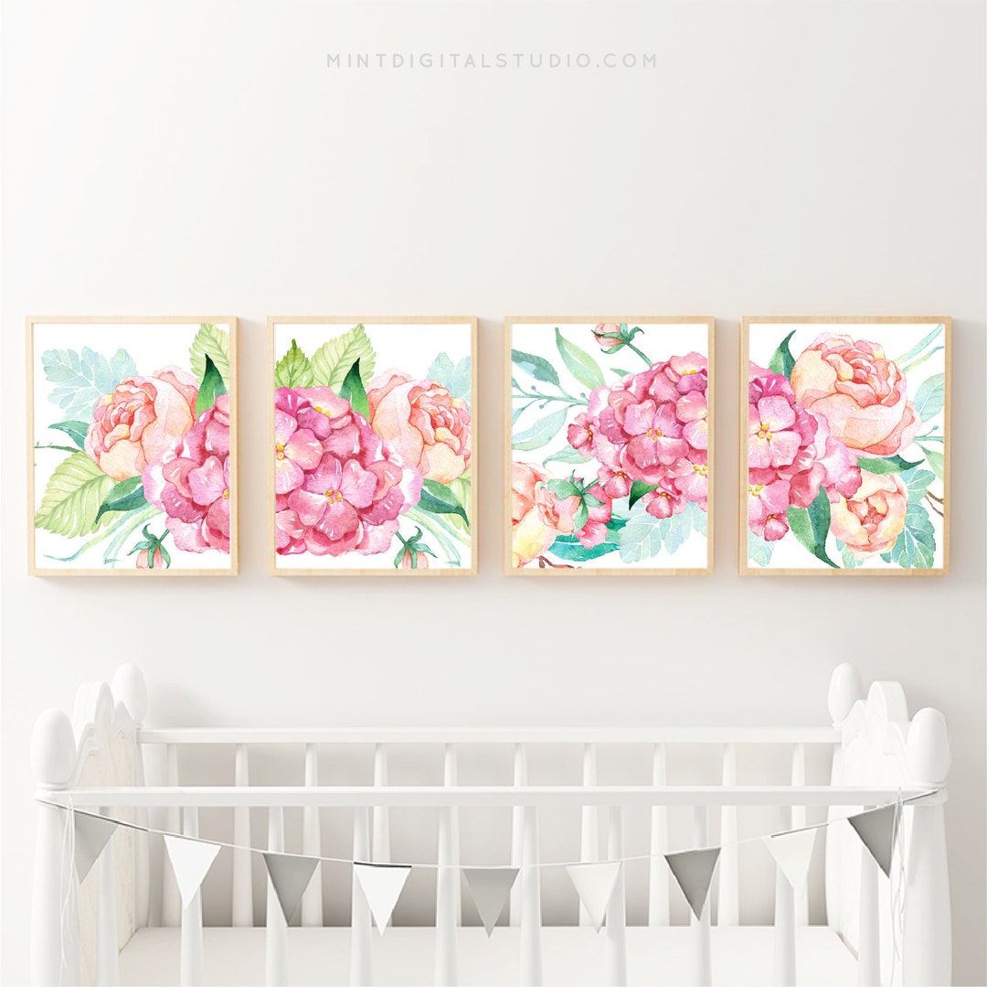 Hydrangea Watercolor Wall Art Set of 4 Botanical Art Prints - Etsy