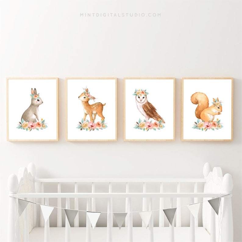 Set of 4 Woodland Nursery Art Prints Woodland Nursery