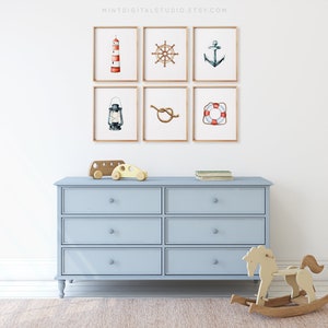 Nautical nursery art set of 6 coastal ocean prints digital download