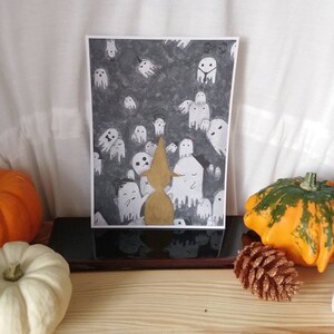 Carta antenata artprint, samhain, Halloween, spiriti, fantasmi, strega, necromante, illustrazione ad acquerello