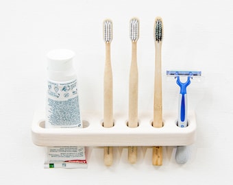 || mural de support de brosse à dents blanche Porte-brosse à dents en bois fait à la main || Porte-brosse à dents murale et support de dentifrice, rangement de brosse à dents blanche