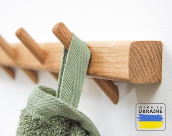 Oak Bathroom Towel Rack // Wooden Pegs Towel Hanger // Kitchen Wall Towel  Rack // Bathroom Storage Wall Mount // Oak Towel Hooks Rack