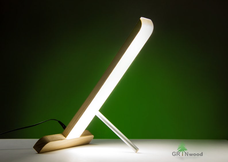 Modern Wooden Led Table Lamp 1 Feet Oak Usb Powered Desk Grinwood