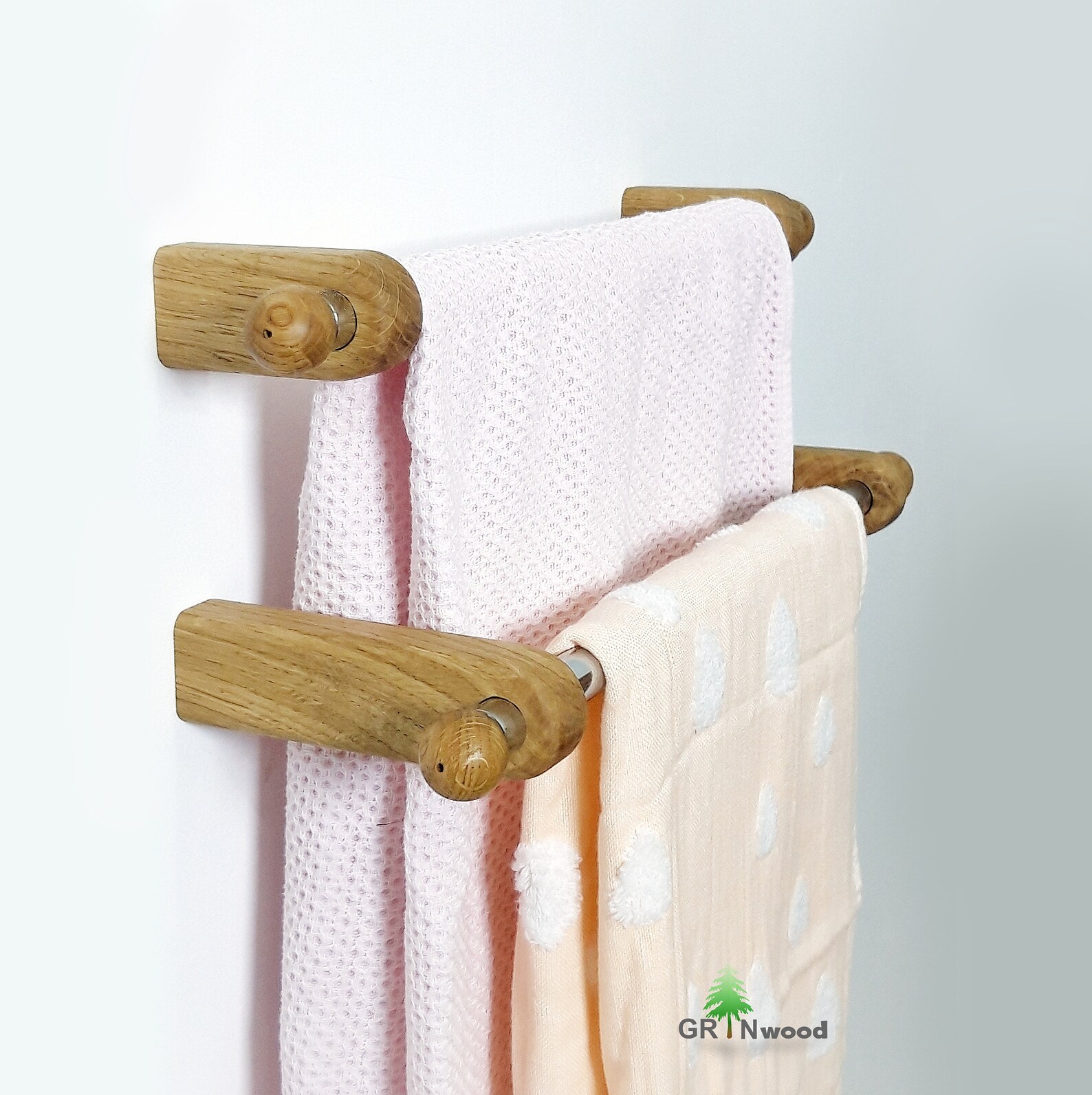 Bathroom Towel Bar Set // Two Wooden Towel Hangers // Wall - Etsy