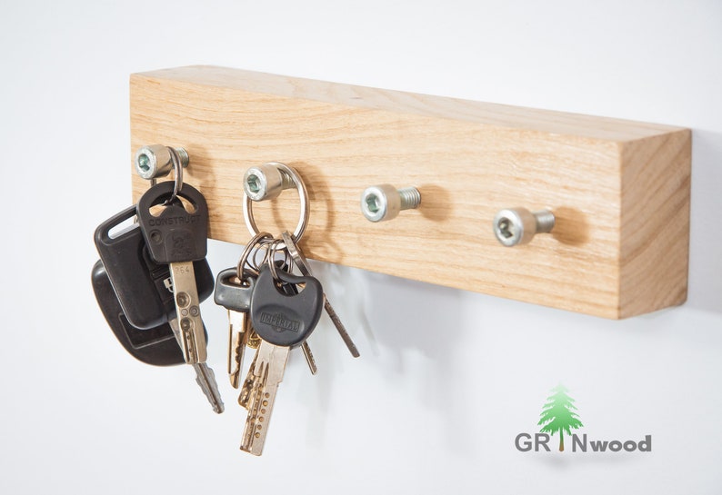 Key Hooks for Wall // Wood Key Holder // Industrial Key Rack Etsy