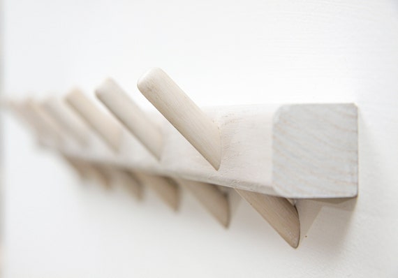 White Bathroom Towel Rack // White Pegs Towel Hanger // - Etsy