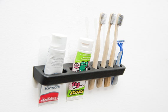 Porta dentifricio e spazzolino nero doppio // Porta spazzolino in legno  fatto a mano / Porta spazzolino da denti e dentifricio -  Italia