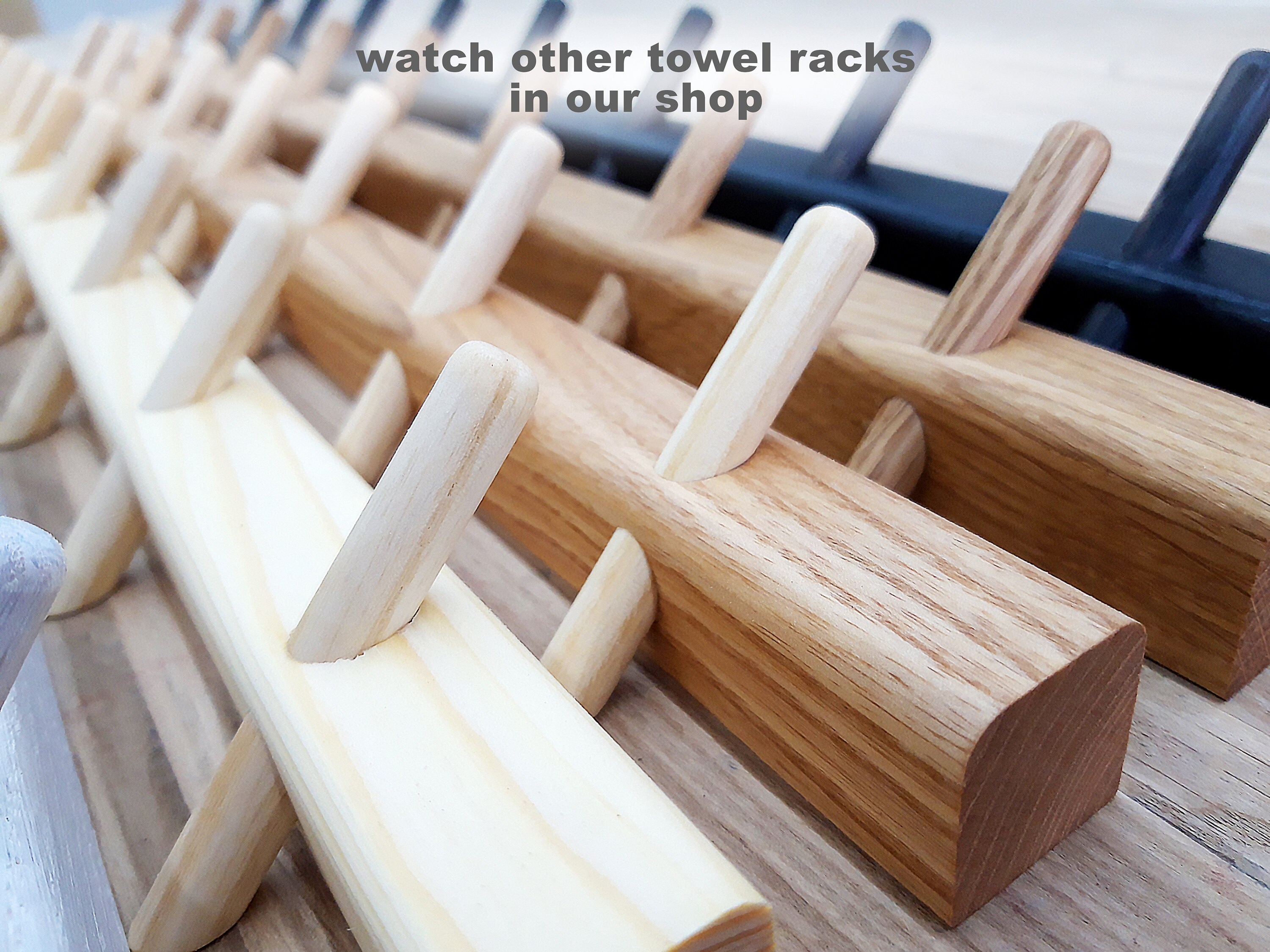 Black Bathroom Towel Rack // Wooden Pegs Towel Hanger // | Etsy