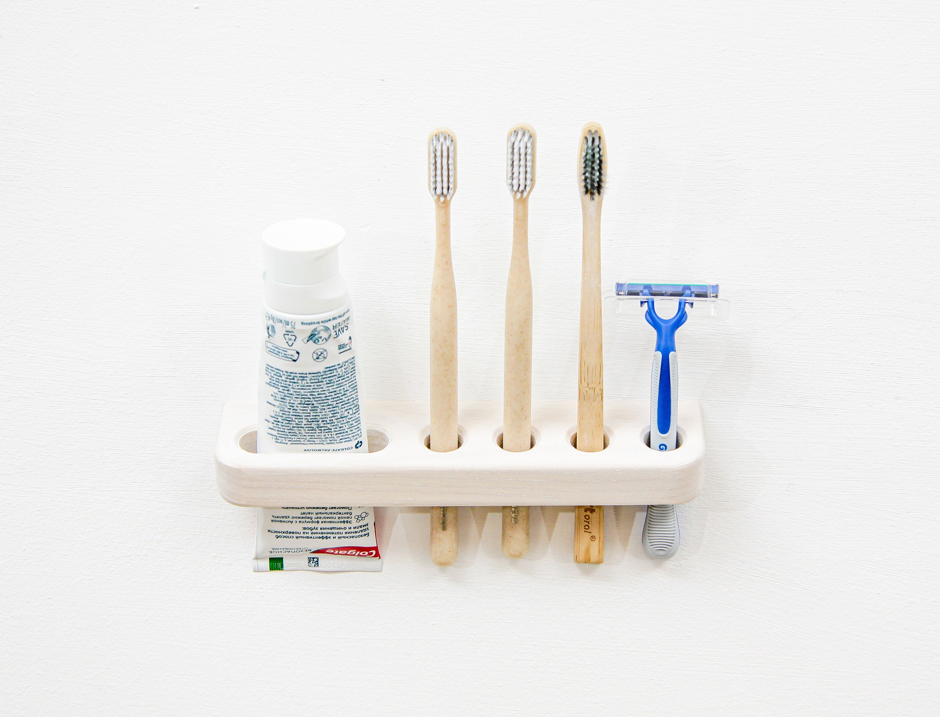 White Toothbrush Holder Wall Handmade Wooden Toothbrush Holder