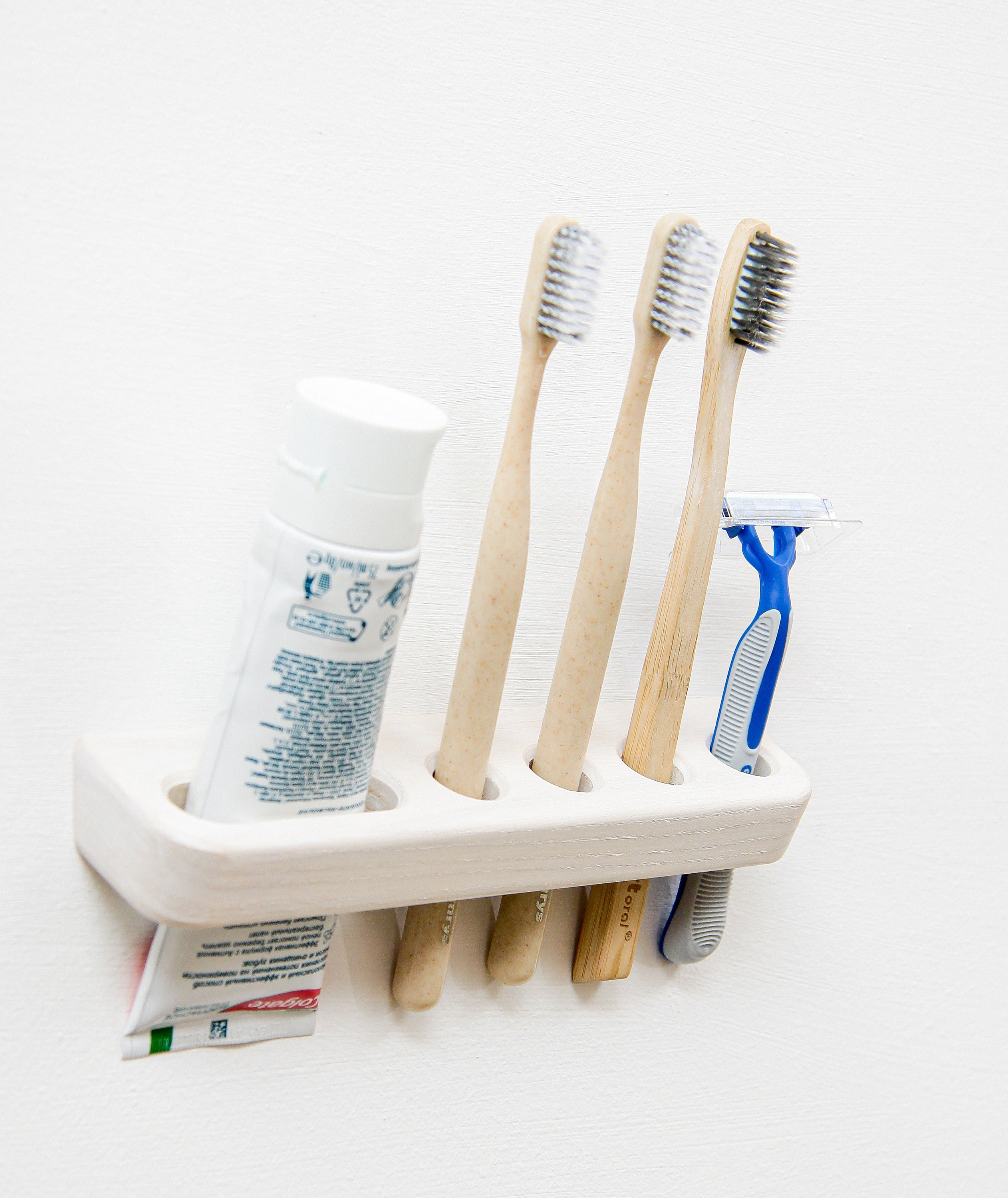 White Toothbrush Holder Wall Handmade Wooden Toothbrush Holder Wall Mounted  Toothbrush and Toothpaste Holder, White Toothbrush Storage 