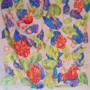 Sciarpa di seta francese vintage Splendidi fiori di ibisco dai colori vivaci e brillanti. Un regalo davvero unico per gli amanti del giardino.