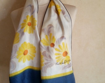 1960s SUNNY FRENCH FLOWERS Vintage Silk Scarf by Robert Bonnet of abstract wild meadow or garden blooms in bright happy colors.