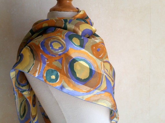 1970s French Groovy vintage Silk Scarf, mod boho … - image 3